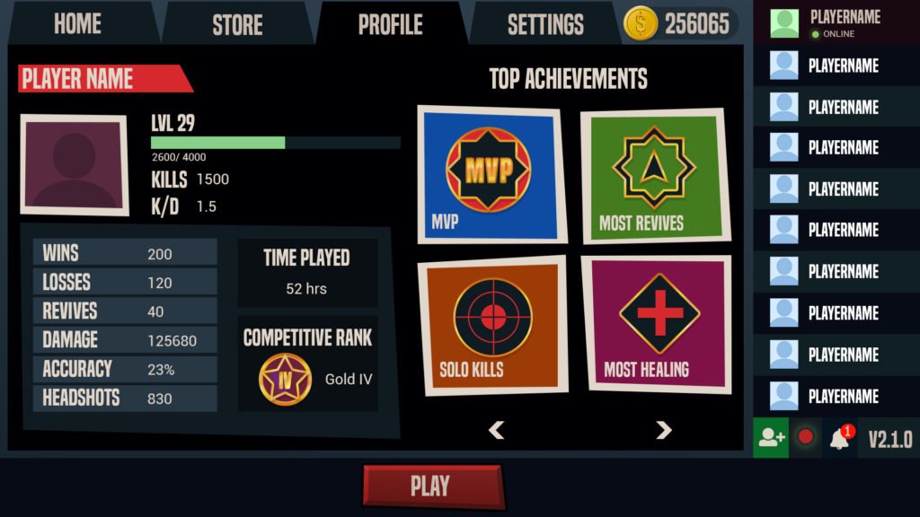 Battle Royale Player Profile UI Design