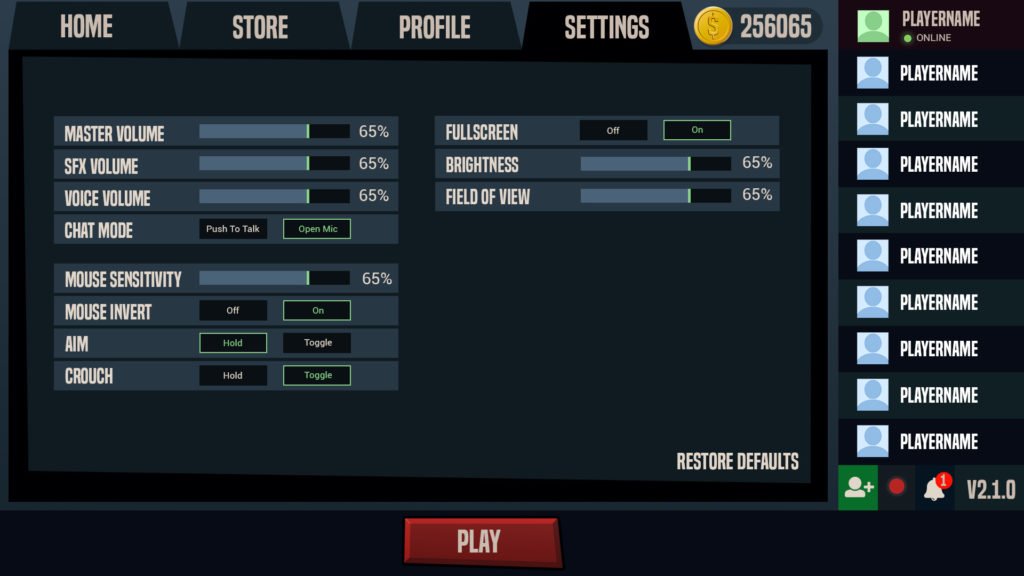 Battle Royale FPS Game Setting UI Design